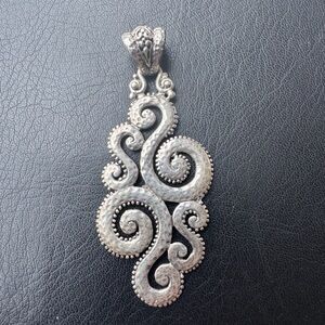 Sarda Sterling Silver S Swirl Open Hammered 2.5” Pendant
